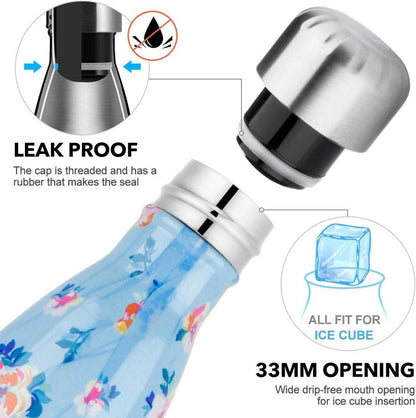 Edelstahl Trinkflasche Vakuum Isolierflasche 500 ml Blaue Blumen