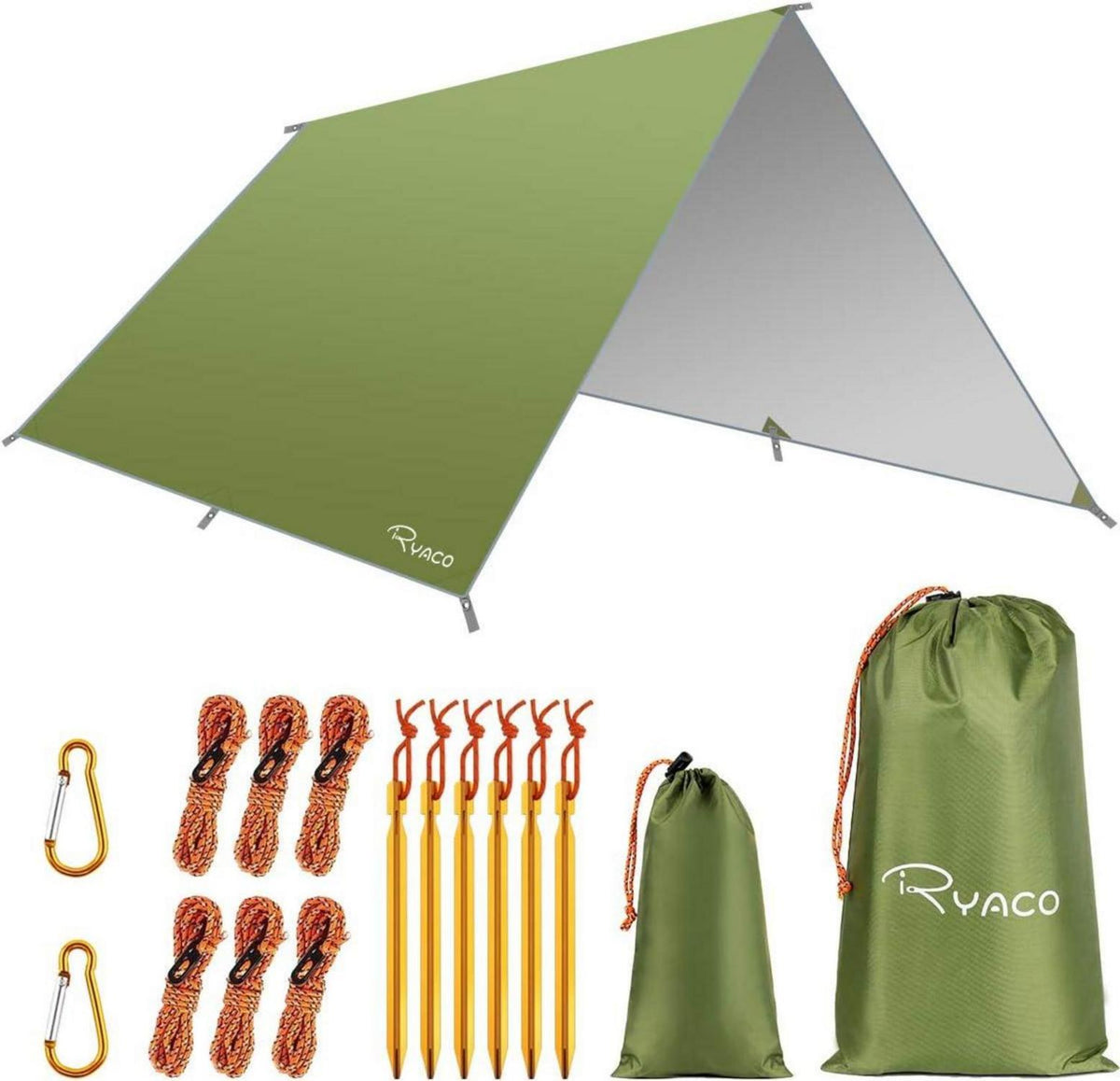 RYACO Tarp 3x3m Wasserdicht Zeltplane Ultraleicht mit Erdnägeln und