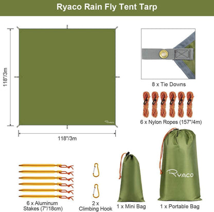 RYACO Tarp 3x3m Wasserdicht Zeltplane UV-Schutz Camping Outdoor