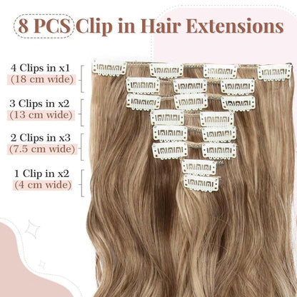 Ockerbraun/Hellgoldblond gewellte Clip-in Haarverlängerung 60cm
