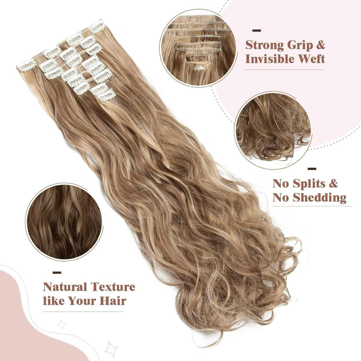 Ockerbraun/Hellgoldblond gewellte Clip-in Haarverlängerung 60cm