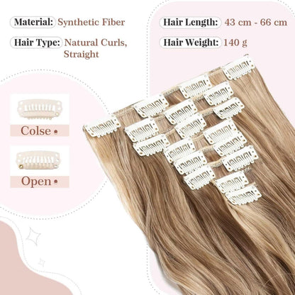 Ockerbraun/Hellgoldblond gewellte Clip-in Haarverlängerung 60cm