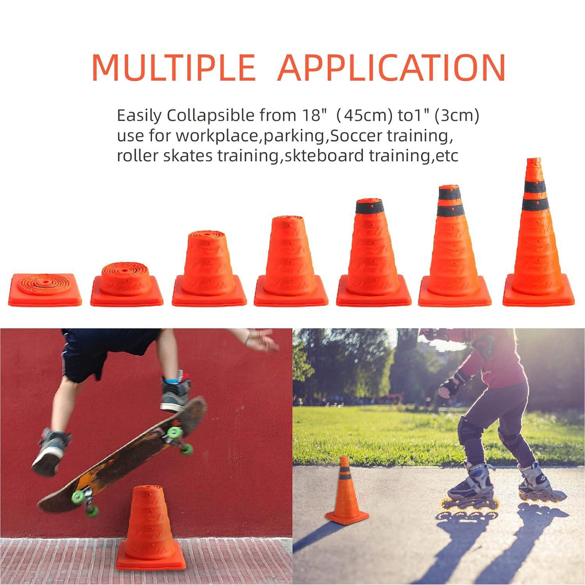 1Pack 18 Zoll zusammenklappbare Verkehrskegel orange 45 cm