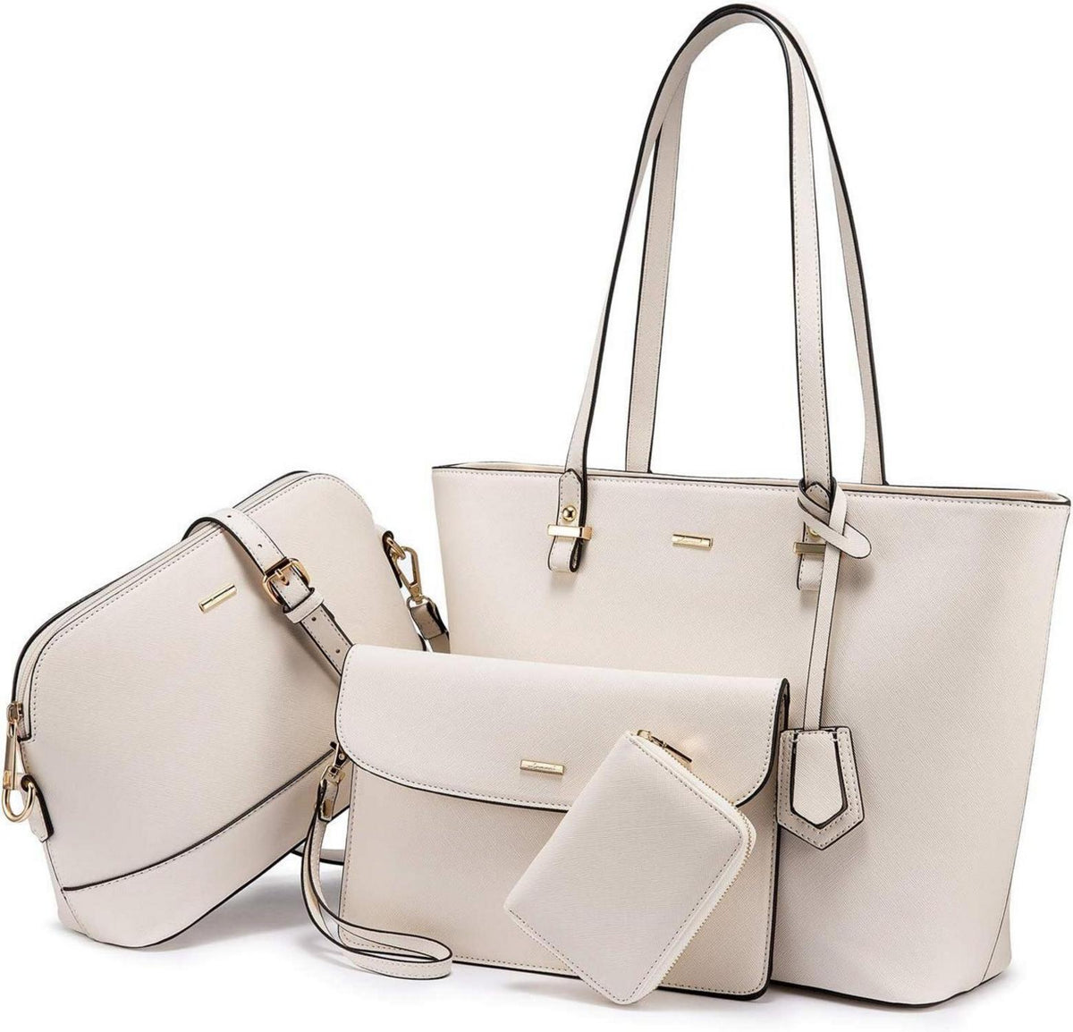 Handtasche Damen 4-teiliges Set Synthetisches Leder Beige