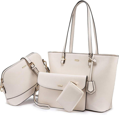 Handtasche Damen 4-teiliges Set Synthetisches Leder Beige