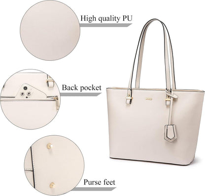 LOVEVOOK 4-teiliges Handtaschen-Set in Beige - Damen Shopper Schultertasche Geldbörse Kartenpaket
