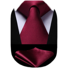 Burgund Krawatte und Einstecktuch Set extra lang - Business