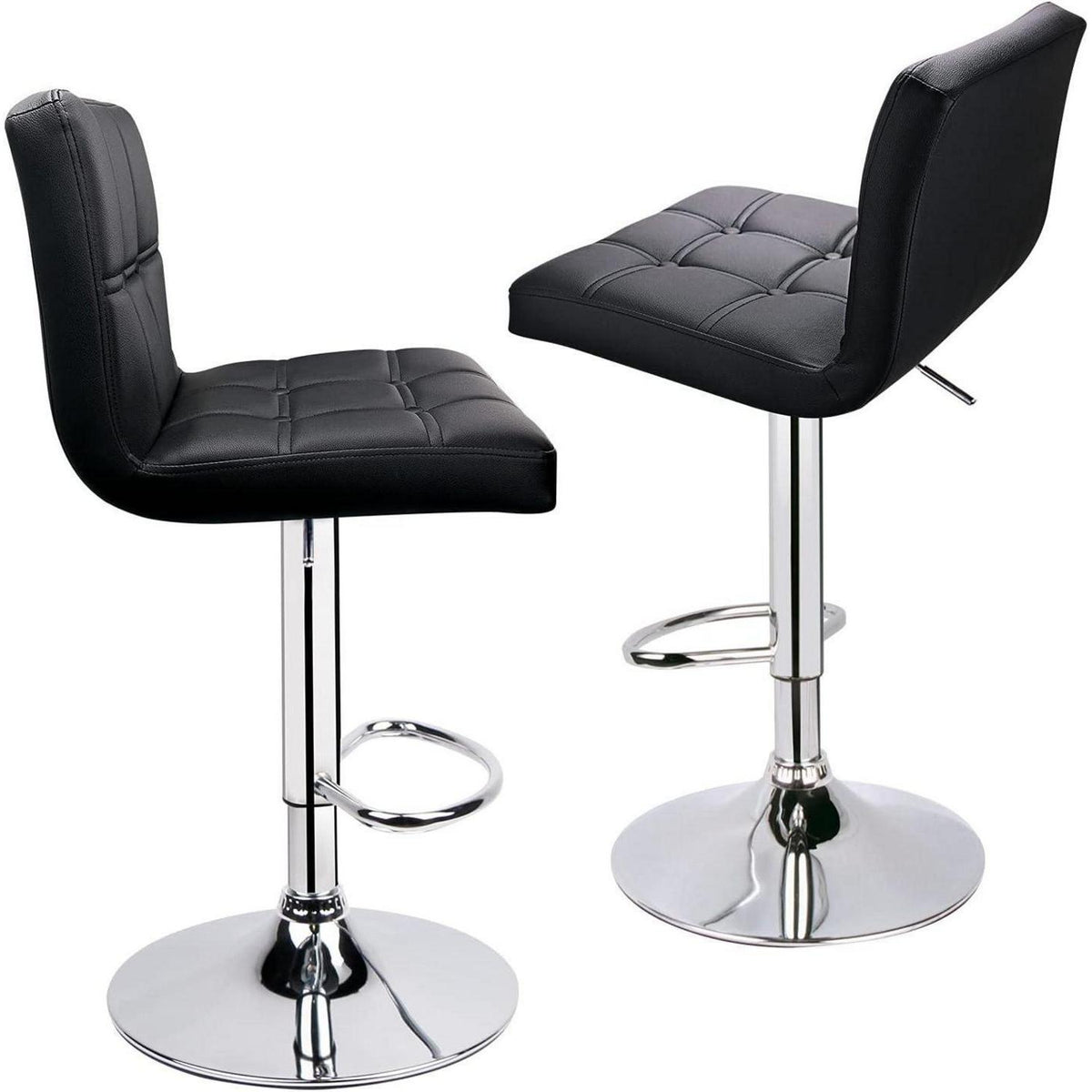 Barhocker-Set (2x) höhenverstellbar, Schwarz in Lederoptik