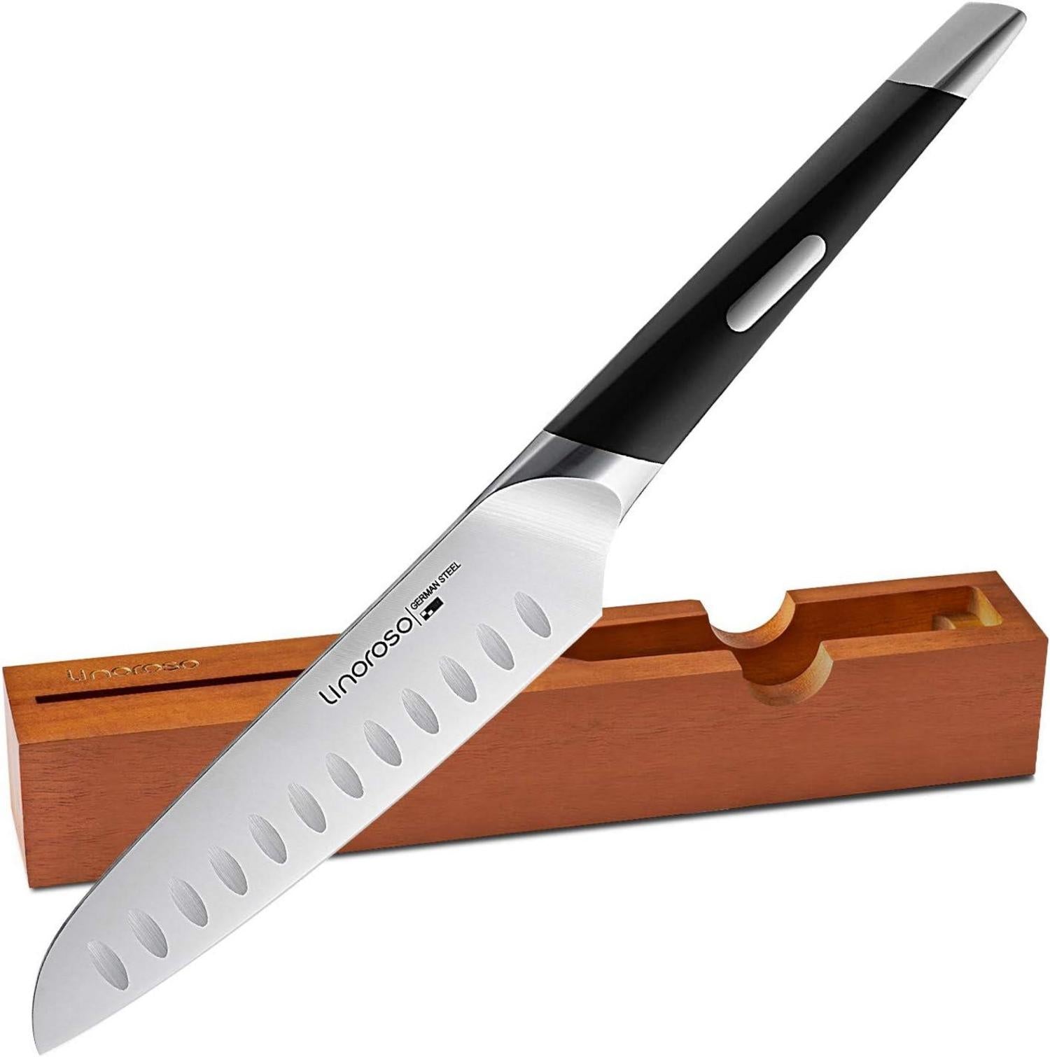 linoroso Santoku Messer Küchenmesser 6 Zoll Ultra Scharf Präzisionsgeschmiedet Edelstahl Kochmesser mit Messerblock in der Schublade