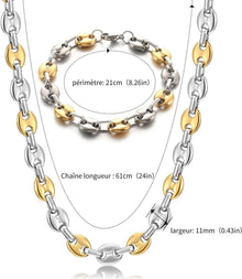AFSTALR Halskette Herren Edelstahl 11mm Silber Gold 56CM