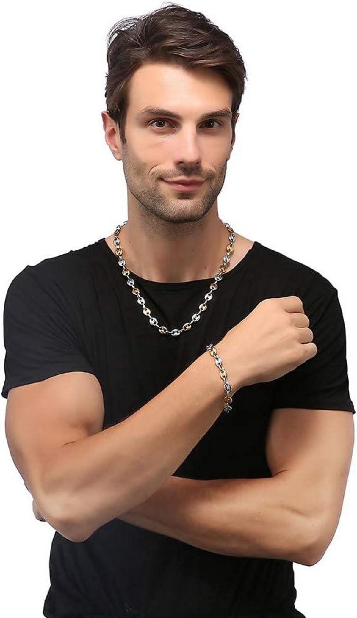 AFSTALR Halskette Herren Edelstahl Kaffeebohne Armband SilberGold