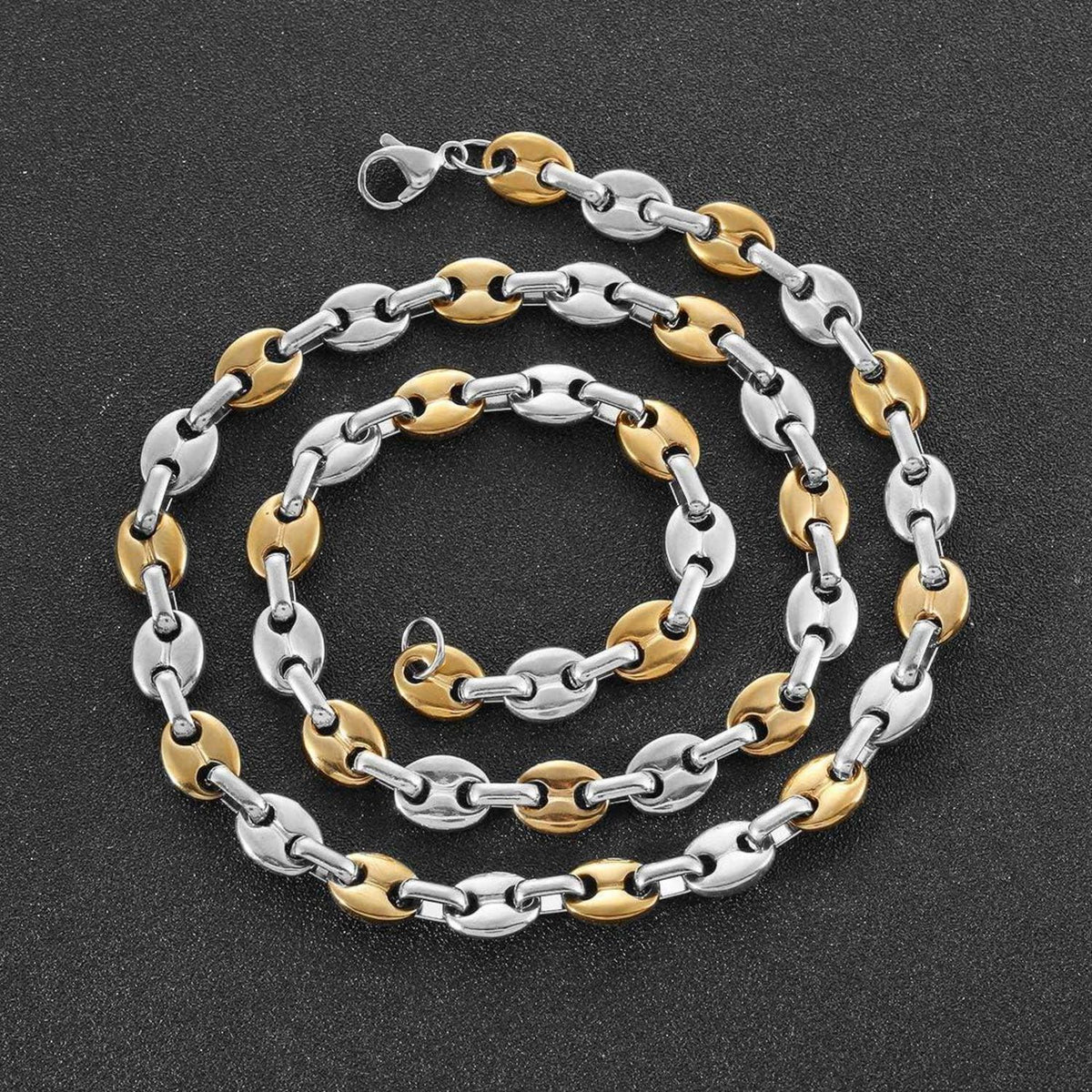 Halskette Herren Edelstahl Kaffeebohne Armband Set Silber Gold 56CM