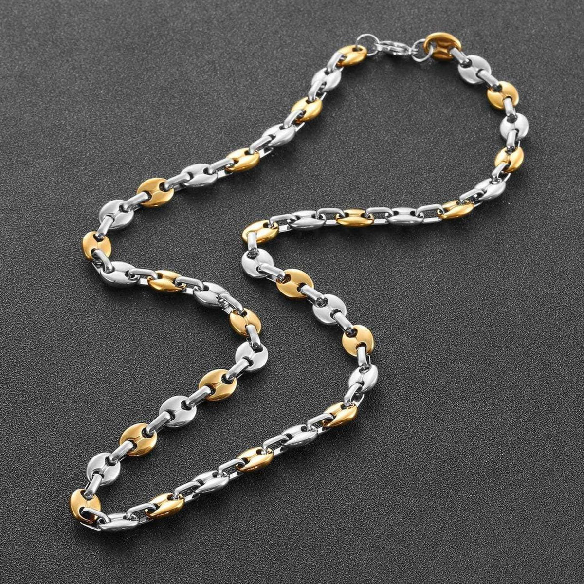 AFSTALR Herren Edelstahl Kaffeebohne Halskette Armband Set Silber Gold 56CM