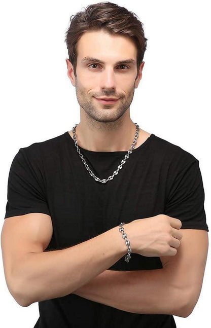 Edelstahl Kaffeebohne Hip Hop Halskette Armband Set Silber Gold
