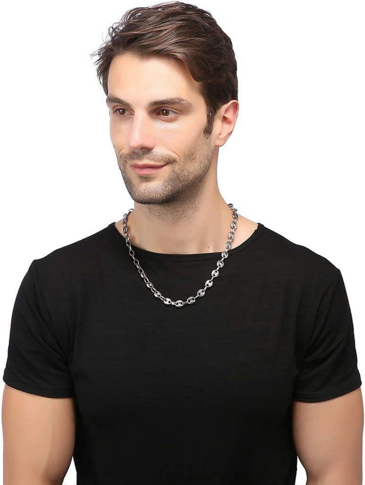 AFSTALR Herren Halskette Edelstahl Kaffeebohne Armband Set Silber Gold Schwarz