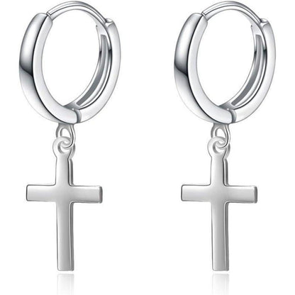 Damen Herren Sterling Silber Kreuz Ohrringe schwarz 925er