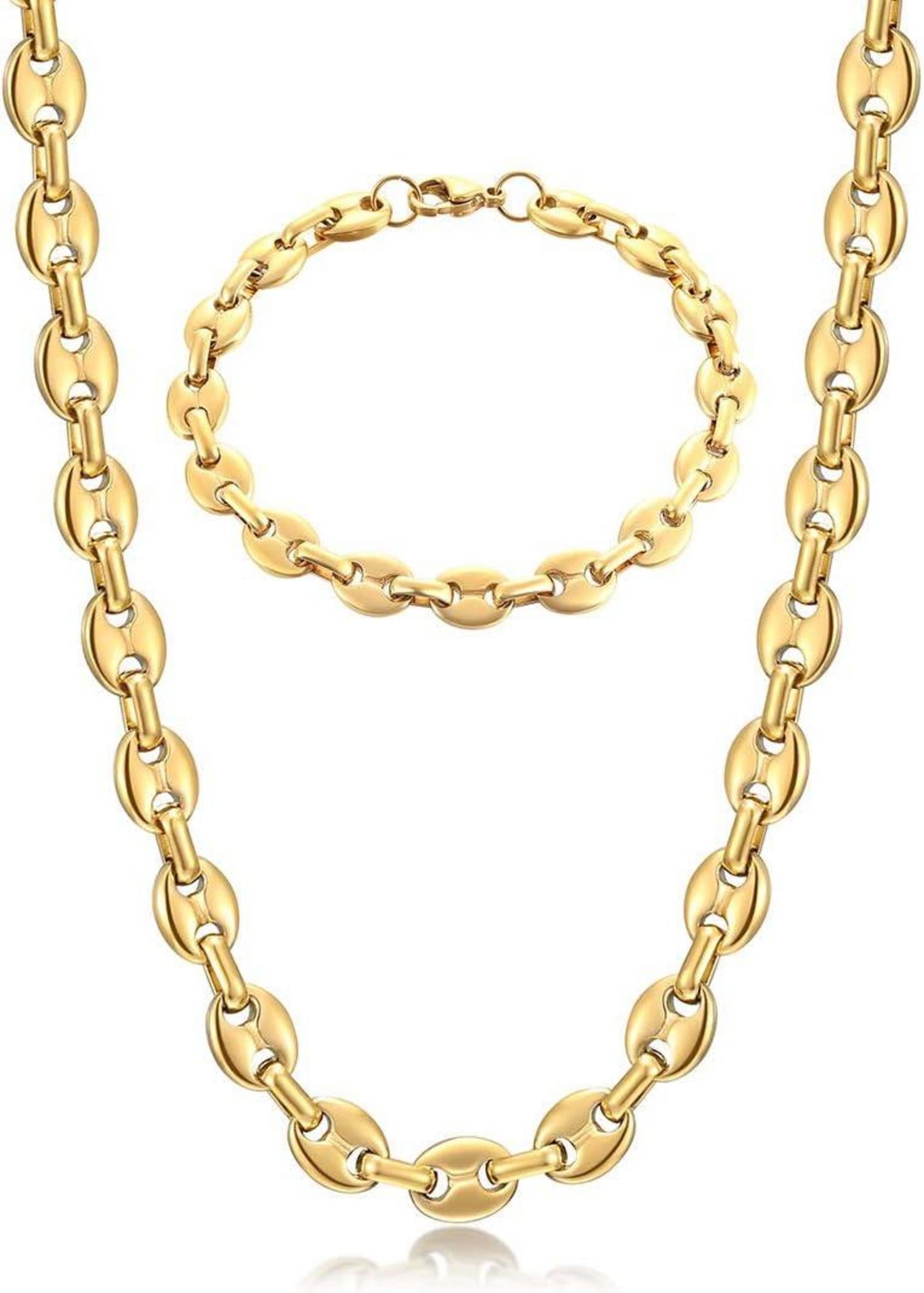 Hip Hop Halskette und Armband Set Edelstahl Kaffeebohne 9mm