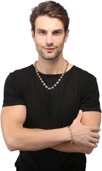 Hip Hop Halskette und Armband Set Edelstahl Kaffeebohne 9mm