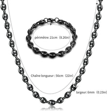 Edelstahl Halskette und Armband Set Kaffeebohne 6/9/11mm
