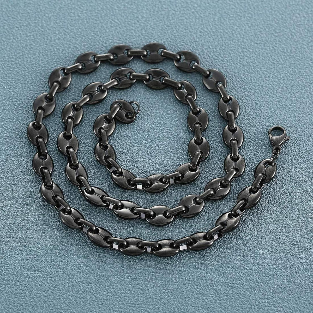 Herren Halskette Armband Set Edelstahl Kaffeebohne Silber/Schwarz 51/56/61CM