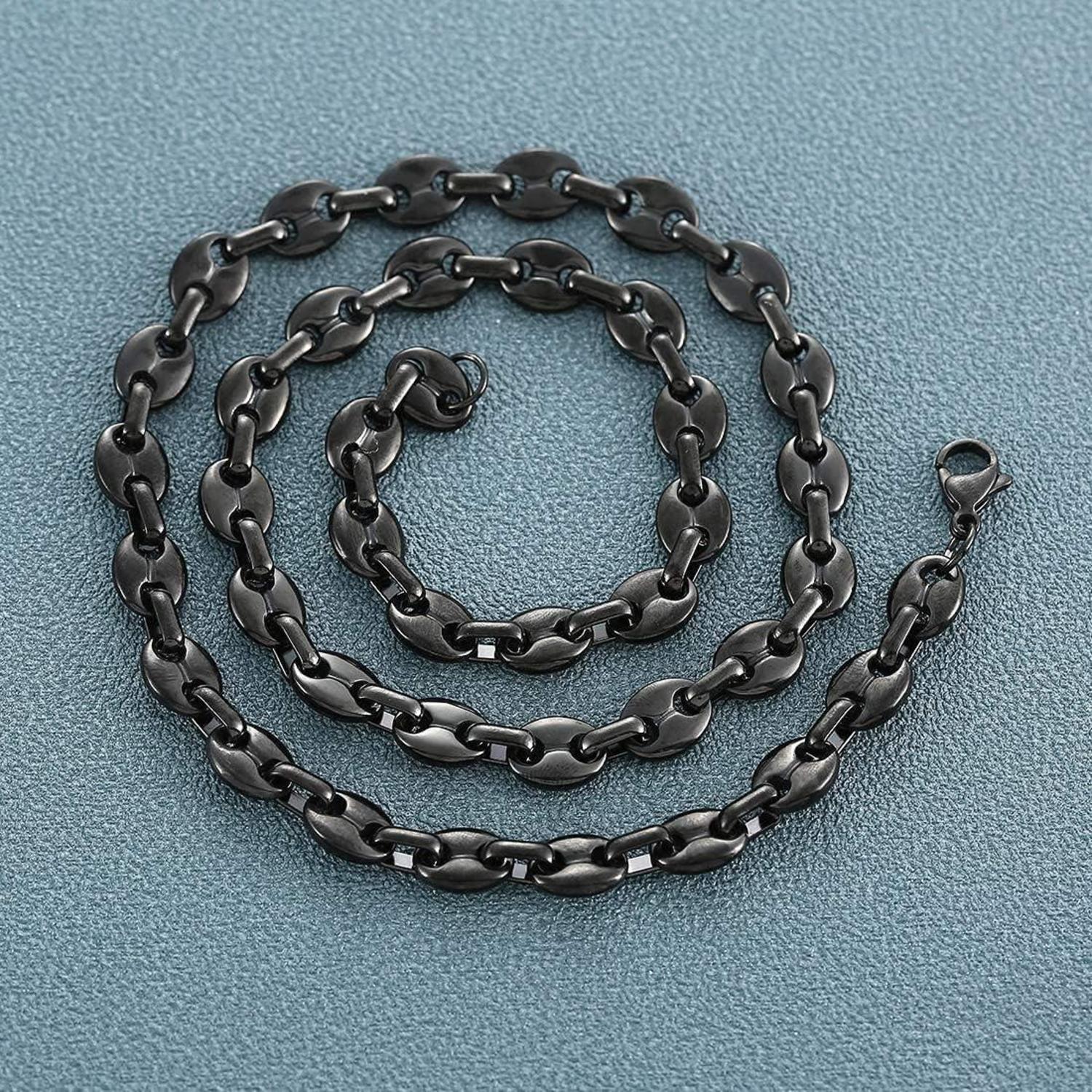 Herren Edelstahl Kaffeebohne Halskette Armband Set Silber/Schwarz 56CM