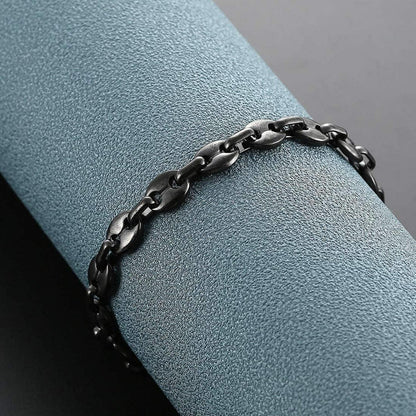 Herren Edelstahl Kaffeebohne Halskette Armband Set Silber/Schwarz 56CM