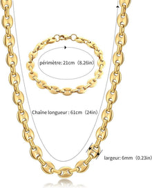 AFSTALR Herren Halskette Armband Set Edelstahl Gold 61CM