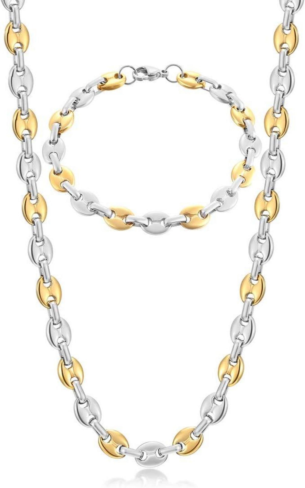 Halskette Edelstahl Kaffeebohne Herren Armband Set Silber Gold Schwarz
