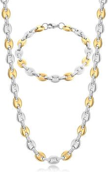 Halskette Edelstahl Kaffeebohne Herren Armband Set Silber Gold Schwarz