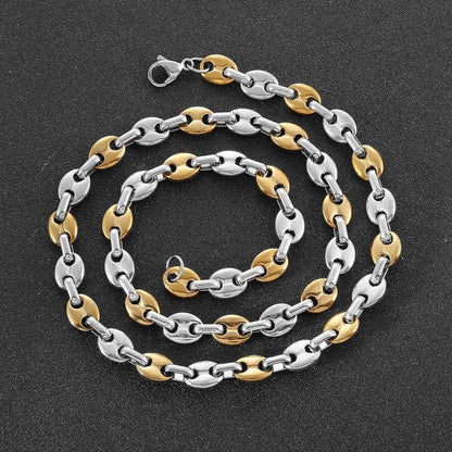 AFSTALR Edelstahl Kaffeebohne Halskette Armband Set Herren 6/9/11mm Silber Gold