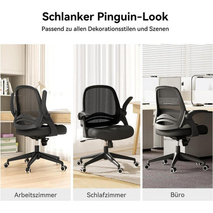 Ergonomischer Bürostuhl mit hochklappbaren Armlehnen, Schwarz
