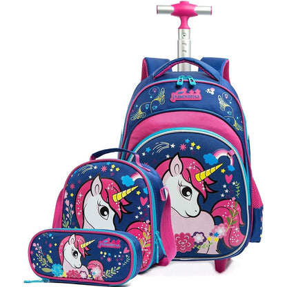 Schultrolley Einhorn mit Set für Mädchen – Rucksack, Lunchbox & Federmäppchen