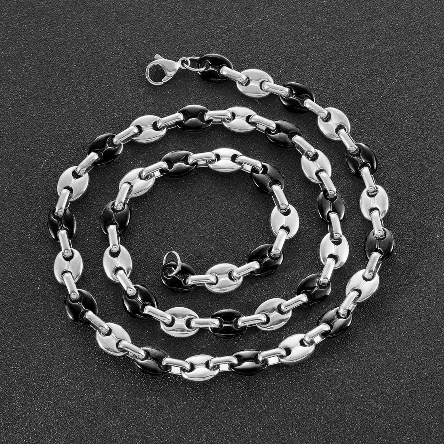 Halskette Herren Edelstahl 6/9/11mm Kaffeebohne Armband Set Silber
