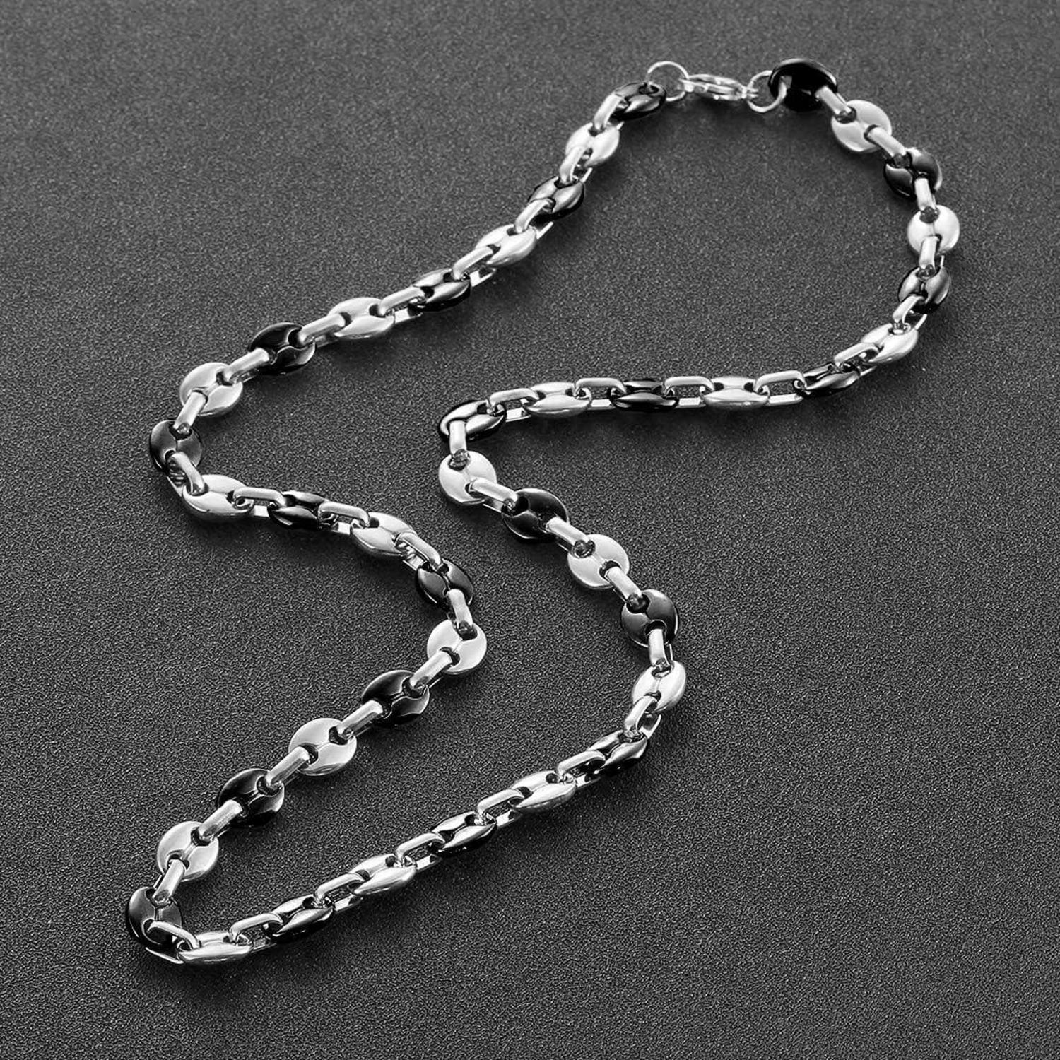 AFSTALR Herren Halskette Edelstahl 6/9/11mm Kaffeebohne Armband Set
