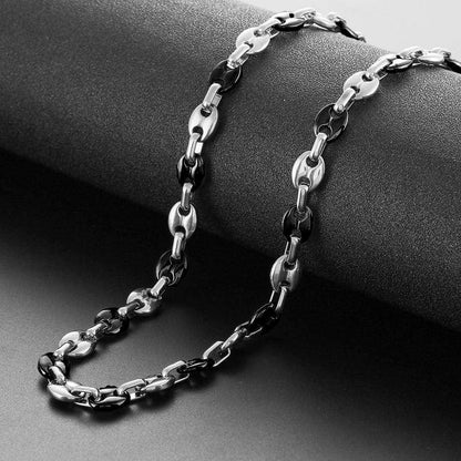AFSTALR Kaffeebohne Halskette Armband Set Herren Edelstahl Silber Schwarz 6mm 56cm