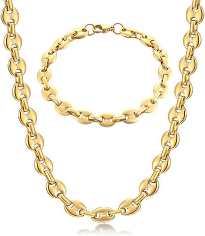 Edelstahl Kaffeebohne Halskette Armband Set - Silber/Gold/Schwarz