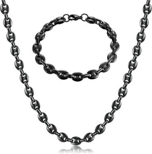 Herren Edelstahl Kaffeebohne Halskette Armband Set Silber Gold Schwarz