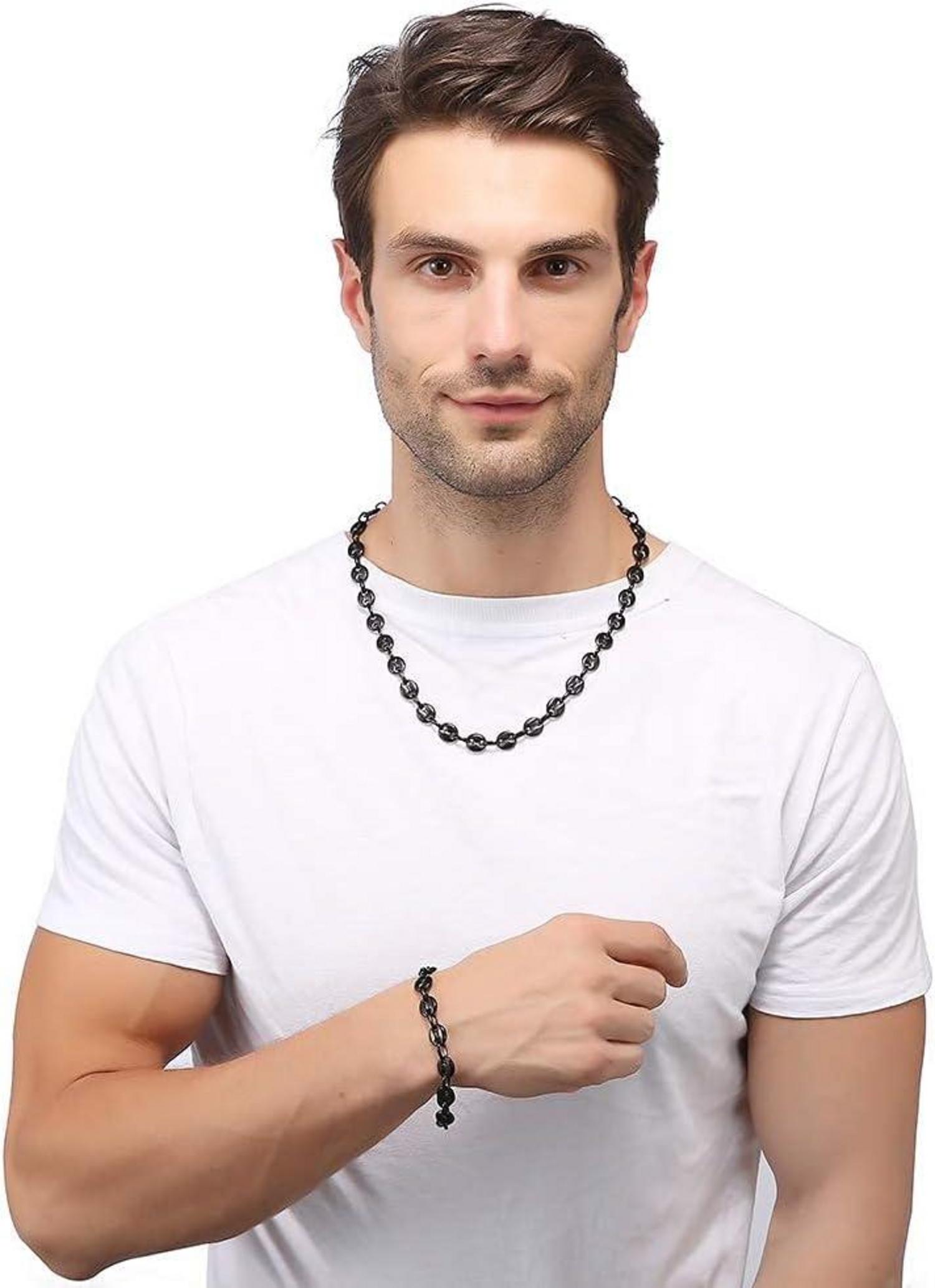 Herren Edelstahl Kaffeebohne Halskette Armband Set Silber Gold Schwarz