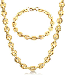 Edelstahl Halskette & Armband Set 6/9/11mm Kaffeebohne für Herren