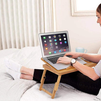 Klappbarer Bambus Laptoptisch 5 Neigungen Schublade Lüftungsschlitze