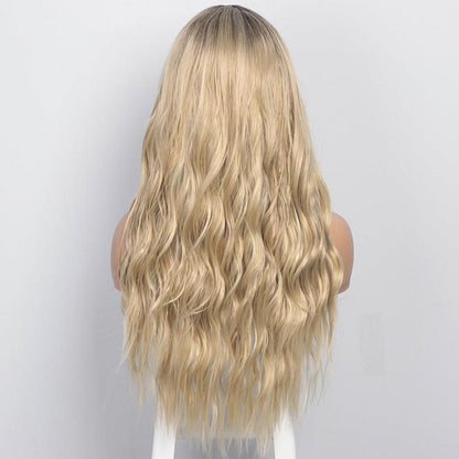 Blonde Lockenperücke Damen Lang Wavy Ombre Perücke mit Haarnetz
