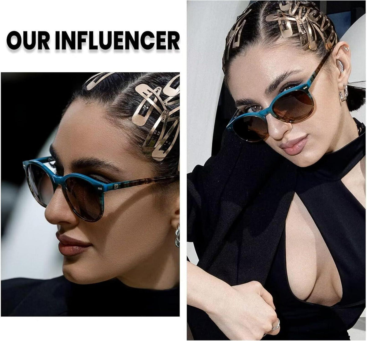DUCO Retro Sonnenbrille Damen Polarisiert UV400 Vintage Blau