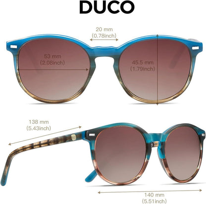 Retro Polarisierte Damen Sonnenbrille UV400 Schutz Leichtgewicht Acetat Rahmen 1230 Hellblau