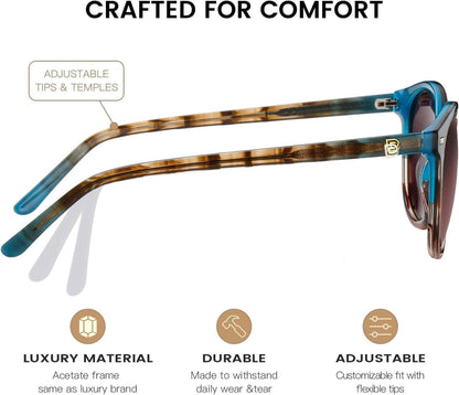 Damen Vintage Sonnenbrille Polarisiert UV400 Schutz Leichtgewicht Acetat Rahmen
