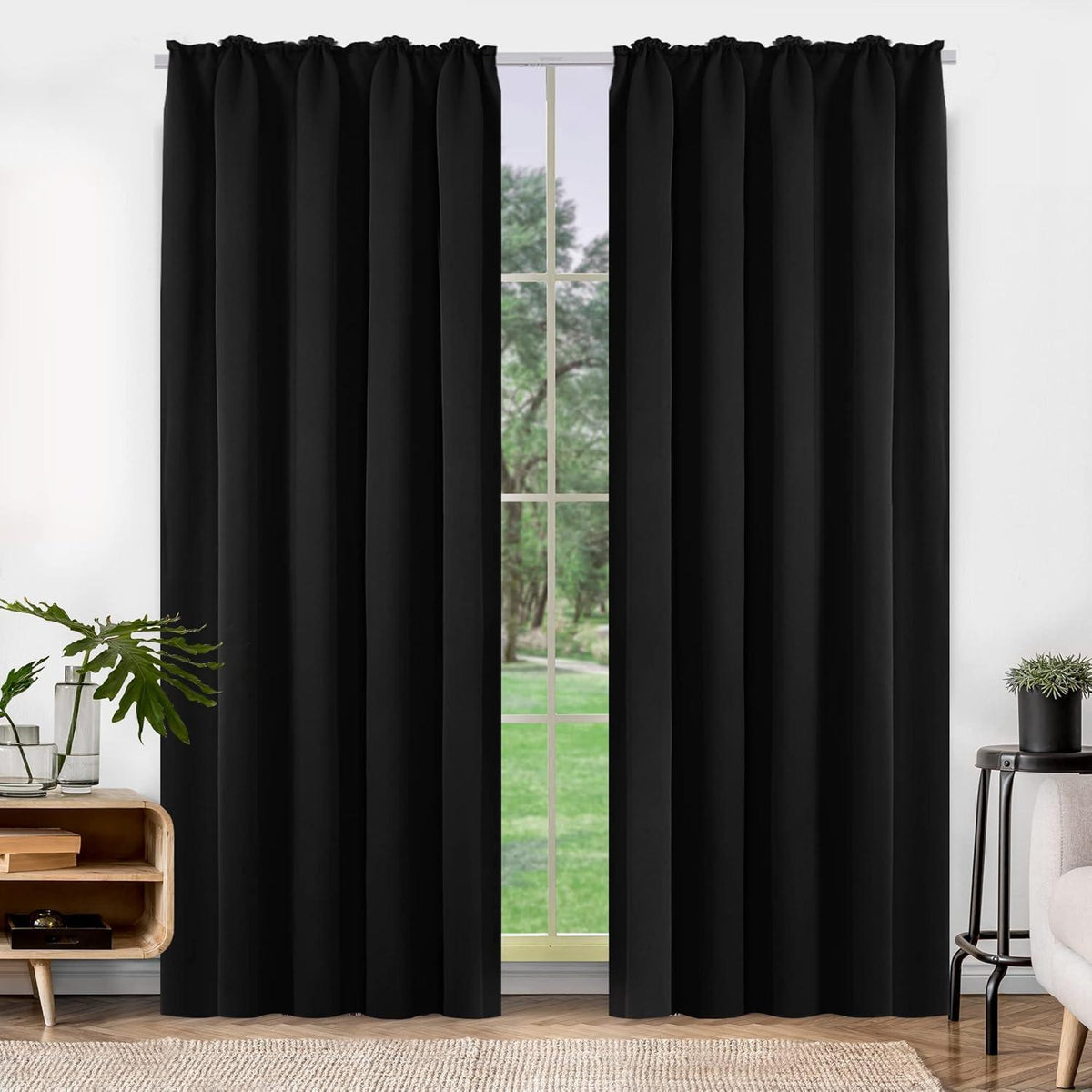Blickdichte Verdunkelungsvorhänge 2er Set Schwarz 175x140cm