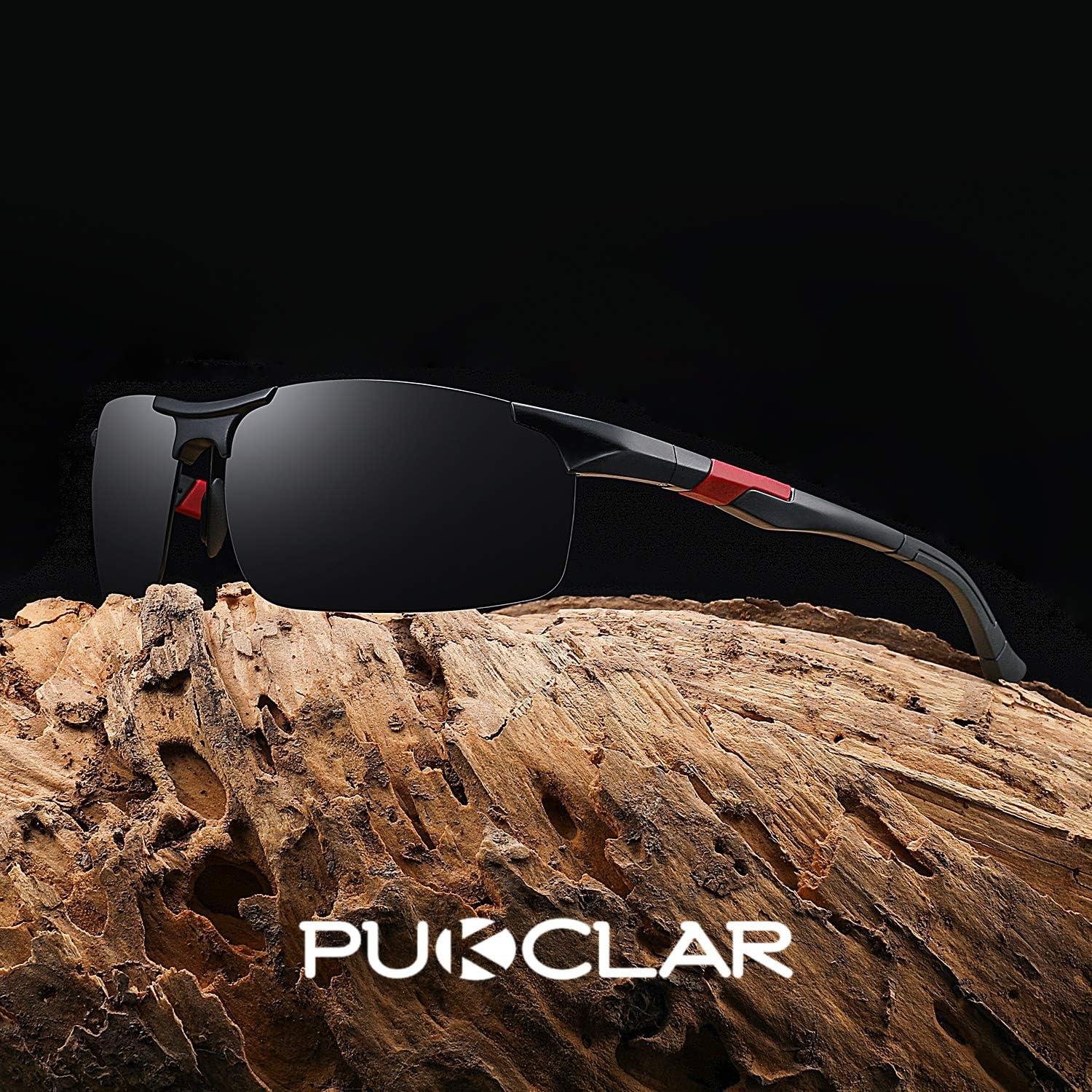 PUKCLAR Polarisierte Herren Sport Sonnenbrille Al-Mg Rahmen Schwarz