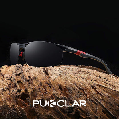 PUKCLAR Polarisierte Herren Sport Sonnenbrille Al-Mg Rahmen Schwarz