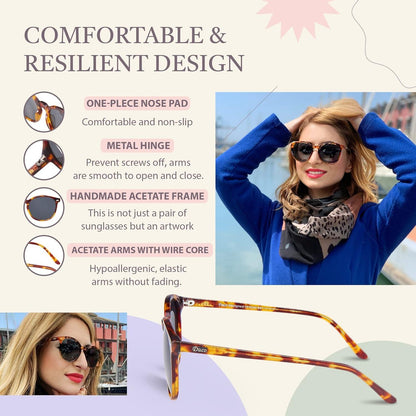 Damen Retro Polarisierte Sonnenbrille UV400 Vintage Acetat Rahmen