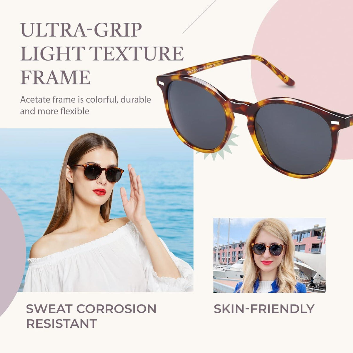 Damen Sonnenbrille Polarisiert UV400 Retro Vintage Style Leicht Acetat Frame