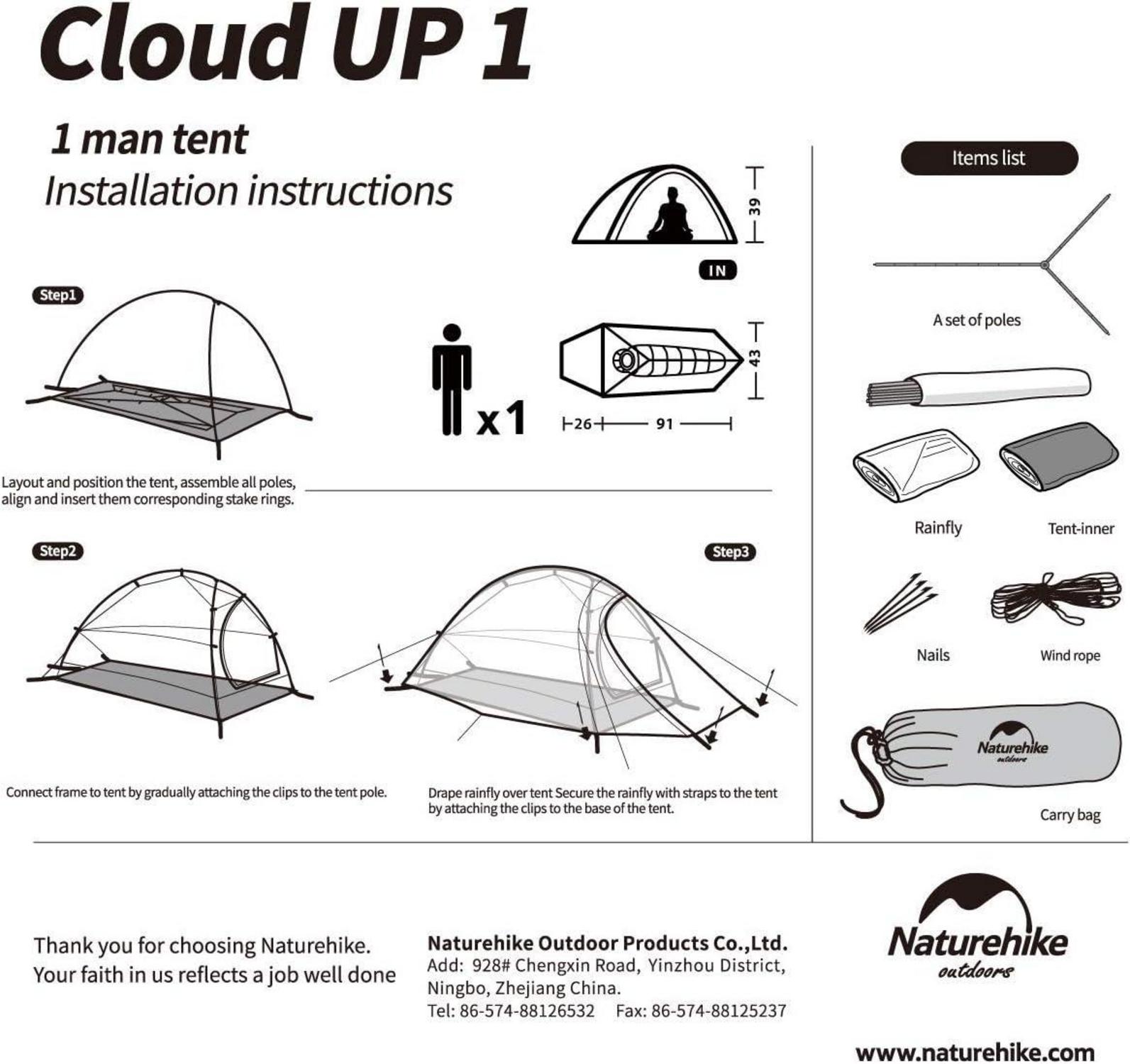 Cloud up 1 Person Rucksack Zelt leichtes Camping Wandern Kuppelzelt